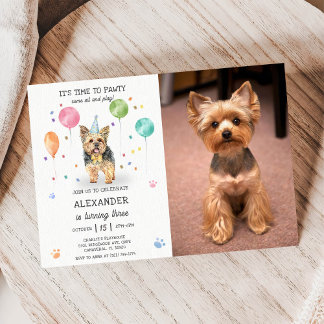 Invitación Yorkshire Dejó Que Perro Pawty Puppy Birday Pink P