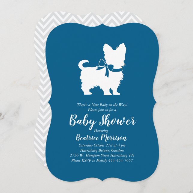 Invitación Yorkshire Terrier Dog Baby Shower Blue Boy (Anverso / Reverso)