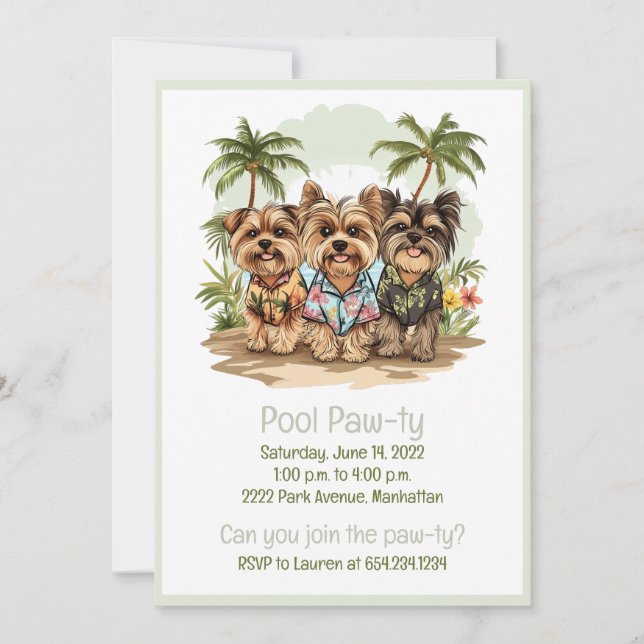 Invitación Yorkshire Terrier Perro a Camisetas hawaianos (Anverso)