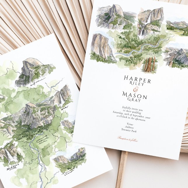 Invitación Yosemite National Park Watercolor Map Wedding (Subido por el creador)