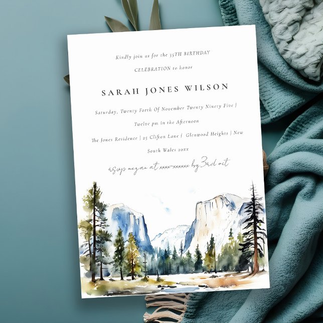 Invitación Yosemite Parque Nacional CA Acuarela Cumpleaños (Subido por el creador)