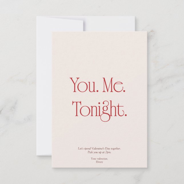 Invitación You. Me. Tonight. Valentine's Day Invitation Card (Anverso)