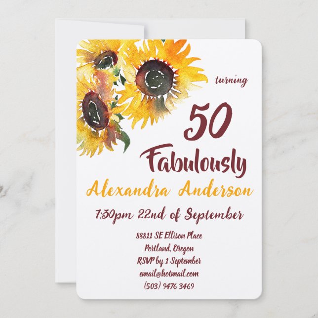 Invitación Young at Heart Sunflower Fabulous 50 (Anverso)