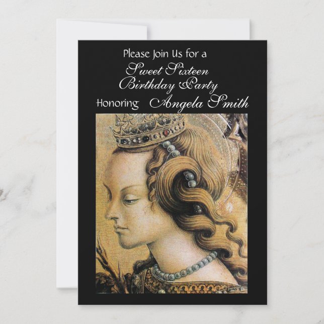 Invitación YOUNG PRINCESS SWEET 16 FIESTA negra (Anverso)