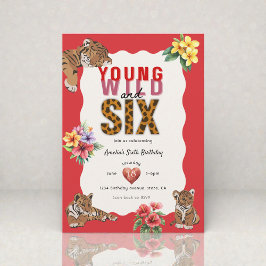 Invitación Young Wild and Six Tiger Floral Birthday