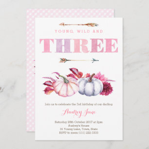 Invitación Young Wild and Three, Fiesta boho del tercer cumpl