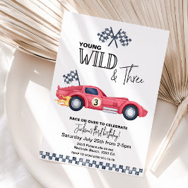 Invitación YOUNG Wild and Three Red Race Car Birthday
