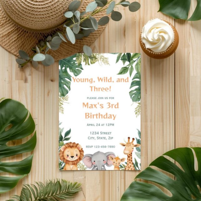 Invitación Young Wild and Three Safari Jungle Birthday (Subido por el creador)