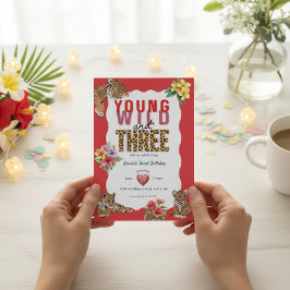 Invitación Young Wild and Three Tiger Tropical Birthday
