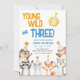 Invitación Young Wild Forest Animals Party Hats 3rd Birthday