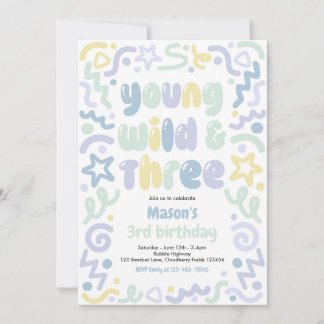 Invitación Young Wild & Three Confetti Balloon 3rd Birthday 