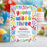 Invitación Young Wild & Three Confetti Balloon 3rd Birthday<br><div class="desc">Young Wild & Three Confetti Balloon 3rd Birthday Invitation</div>