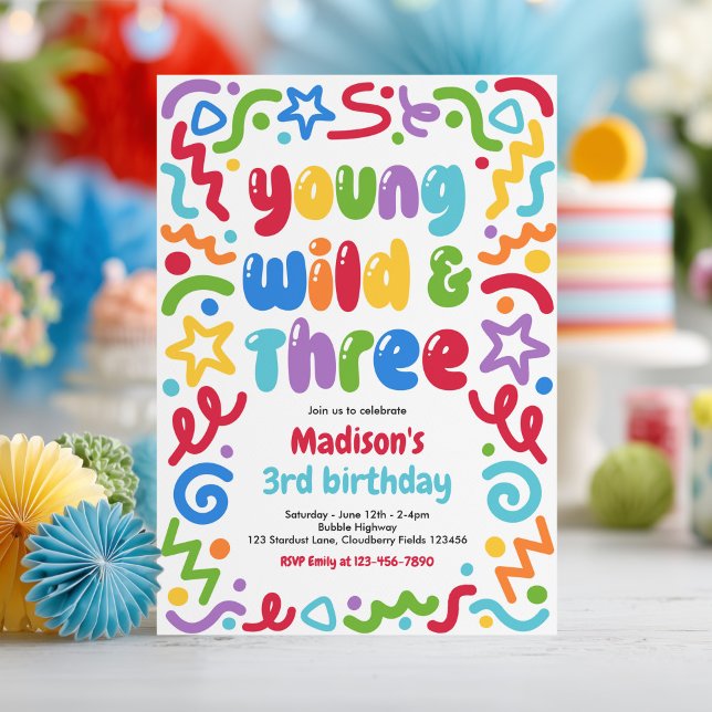 Invitación Young Wild & Three Confetti Balloon 3rd Birthday  (Subido por el creador)