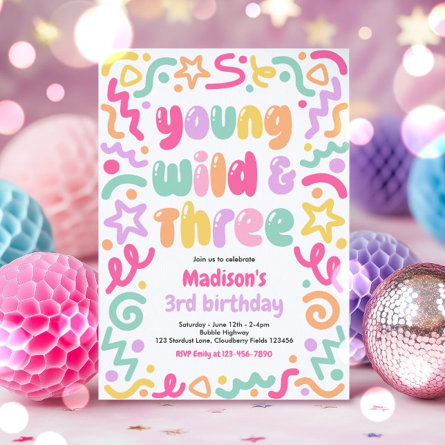 Invitación Young Wild & Three Confetti Balloon 3rd Birthday  (Subido por el creador)
