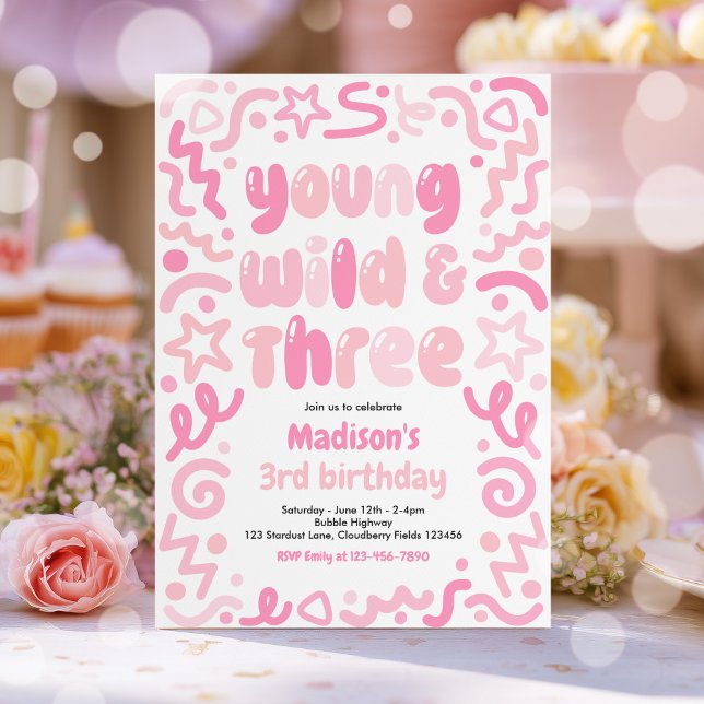 Invitación Young Wild & Three Confetti Balloon 3rd Birthday  (Subido por el creador)