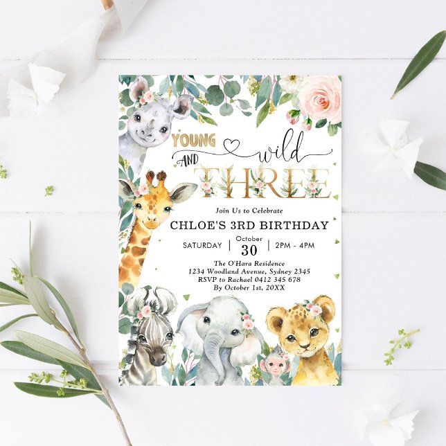 Invitación Young Wild & Three Party Animals Girl 3rd Birthday (Subido por el creador)