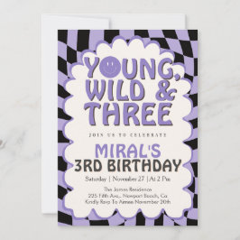 Invitación Young Wild & Three Purple Retro Girl 3rd Birthday