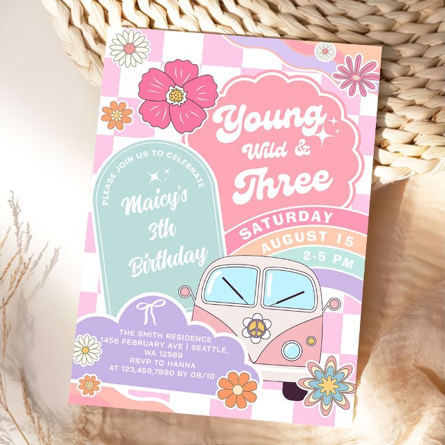 Invitación Young wild & Three Rainbow Car Daisy Birthday (Subido por el creador)