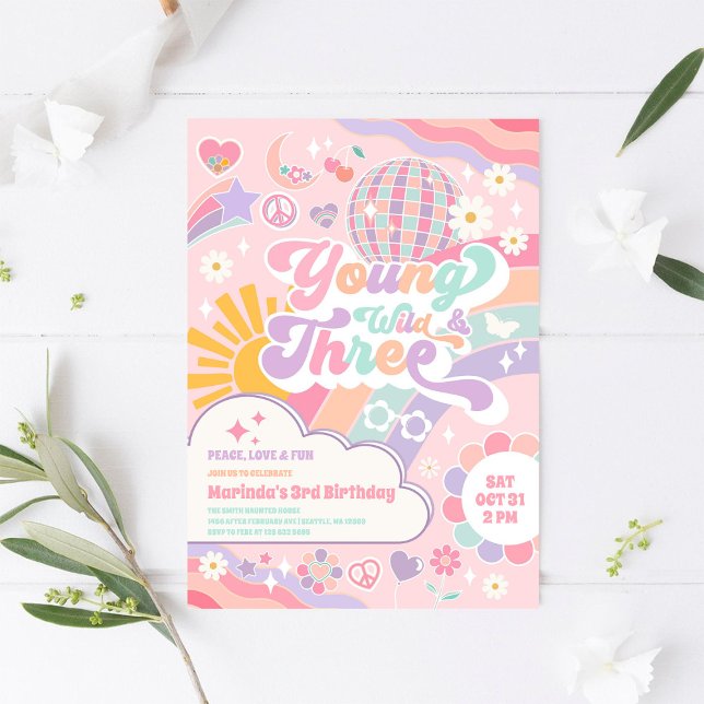 Invitación Young Wild & Three Rainbow Disco Sun 3rd Birthday  (Subido por el creador)
