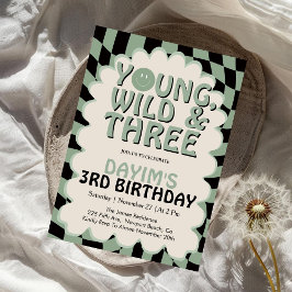 Invitación Young Wild & Three Retro 3rd Birthday Party