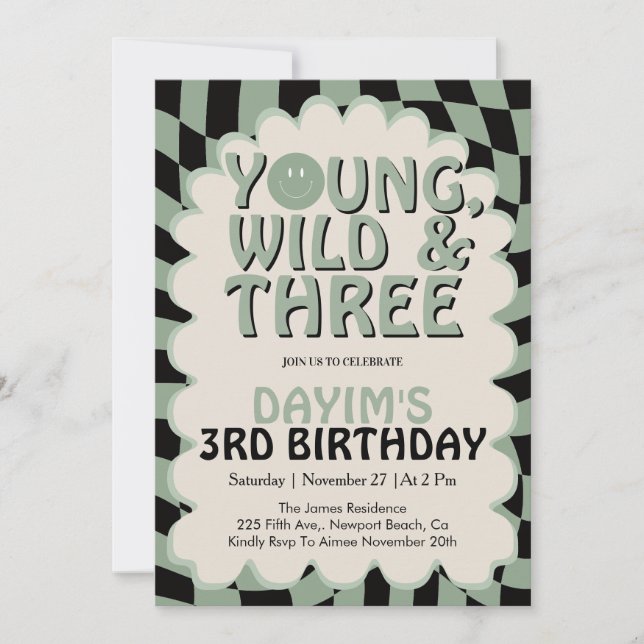 Invitación Young Wild & Three Retro 3rd Birthday Party (Anverso)