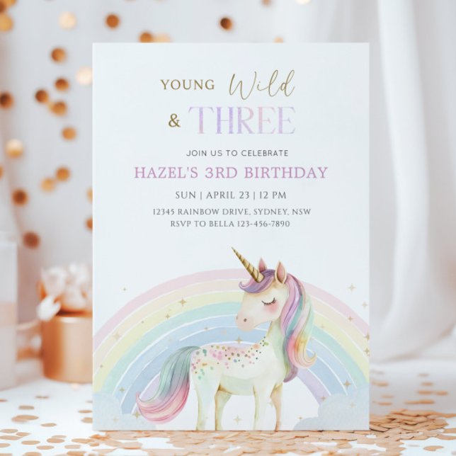 Invitación Young Wild & Three Unicorn Rainbow 3rd Birthday (Subido por el creador)