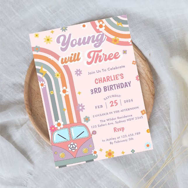 Invitación Young Will Three Groovy Retro Daisy 3er cumpleaños (Subido por el creador)