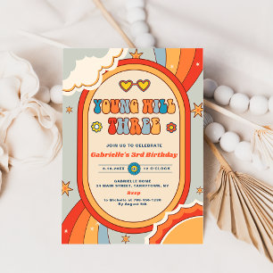 Invitación Young Will Three Groovy Retro Rainbow Birday