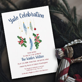 Invitación Yule Boho pluma el solsticio floral invernal