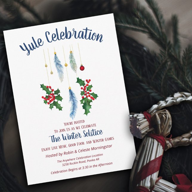Invitación Yule Boho pluma el solsticio floral invernal (Subido por el creador)