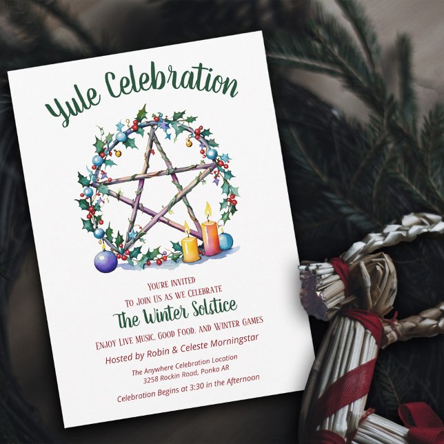 Invitación Yule Festive Pentacle Star Winter Solstice Wicca (Subido por el creador)