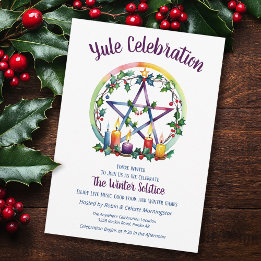 Invitación Yule Festive Pentacle Star Winter Solstice Wicca