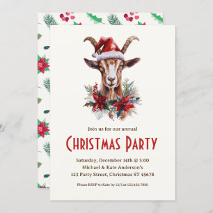 Invitación Yule Goat en Santa Hat Farm Animal Navidad Fiesta
