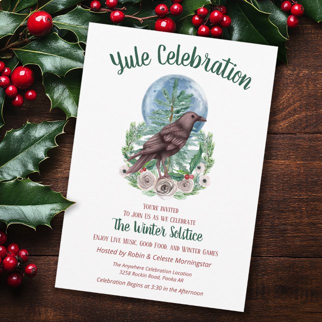 Invitación Yule Raven Invernal Floral Full Moon Solsticio (Subido por el creador)