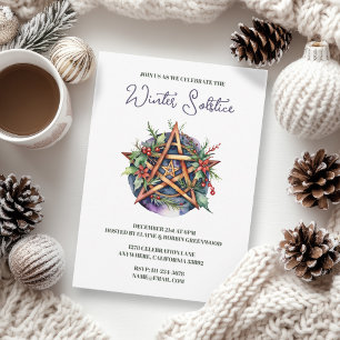 Invitación Yule Solsticio de Invierno Acebo Pentáculo Pagano 
