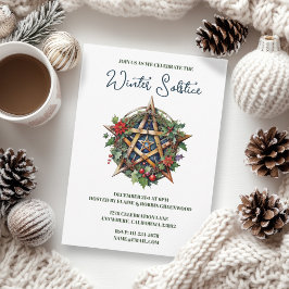 Invitación Yule Solsticio de Invierno Acebo Pentáculo Pagano 