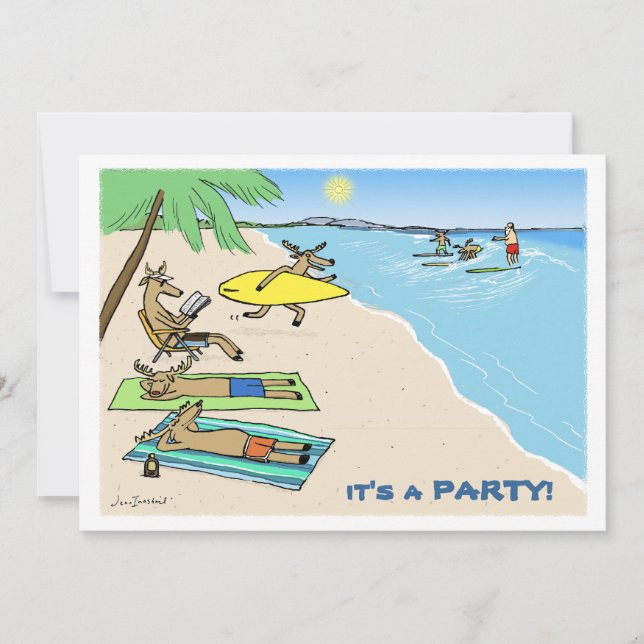 Invitación "Yule Tide" - Vacaciones en playa de Santa y Reind (Anverso)