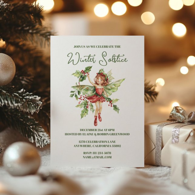 Invitación Yule Winter Solstice Holly Fairy Pagan Wicca (Yule Winter Solstice Holly Fairy Pagan Wicca Invitation)