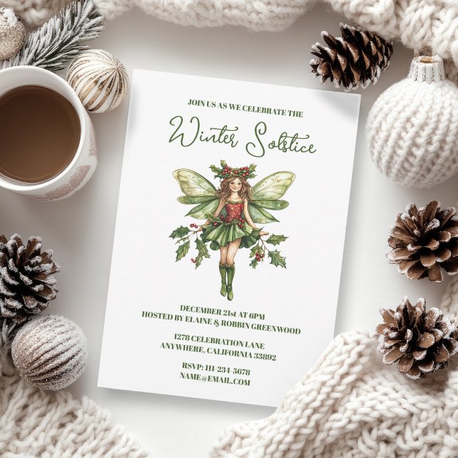 Invitación Yule Winter Solstice Holly Fairy Pagan Wicca (Yule Winter Solstice Holly Fairy Pagan Wicca Party Invitation)