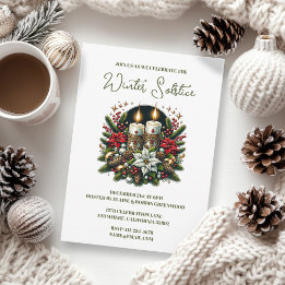 Invitación Yule Winter Solstice Poinsettia & Greenery Wicca