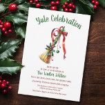 Invitación Yule Winter Solstice Witch Broom Holly Besom<br><div class="desc">Envíe una invitación especial y única a este invierno con la invitación del partido Yule Winter Solstice Witch Broom Holly Besom, que incluye una luminosa y colorida Besom decorada con vegetación de invierno y su texto personalizado. Esta invitación es completamente personalizable y puede cambiar el texto y la imagen pulsando...</div>