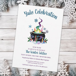 Invitación Yule Winter Solstice Witch Cauldron Holly Snow