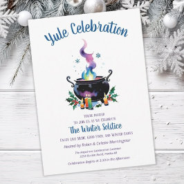 Invitación Yule Winter Solstice Witch Cauldron Holly Snow