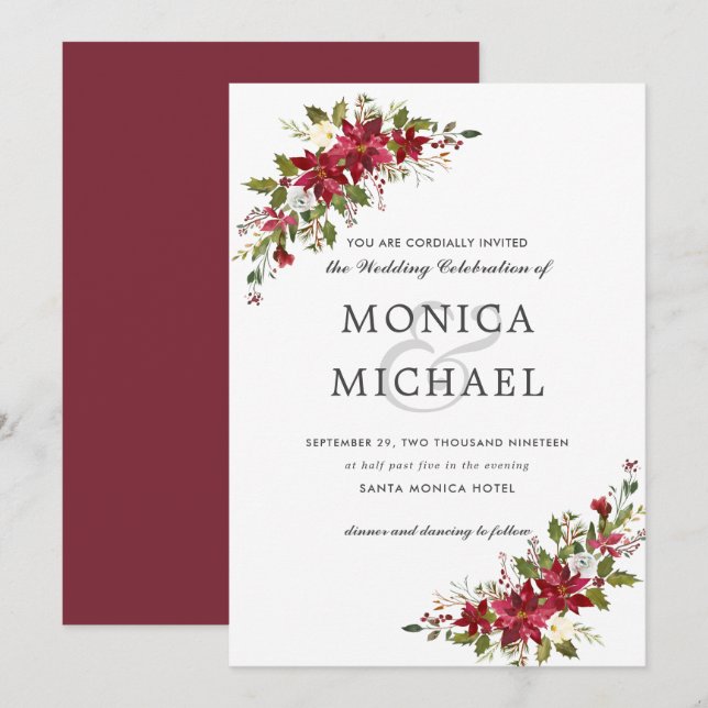 Invitación Yuletide | Navidades Boda de la esquina floral de  (Anverso / Reverso)