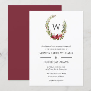 Invitación Yuletide   Navidades florales Monograma Boda