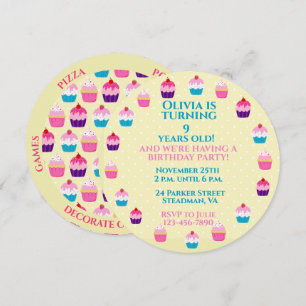 Invitación Yummy Cupcakes Round Kids Fiesta de cumpleaños