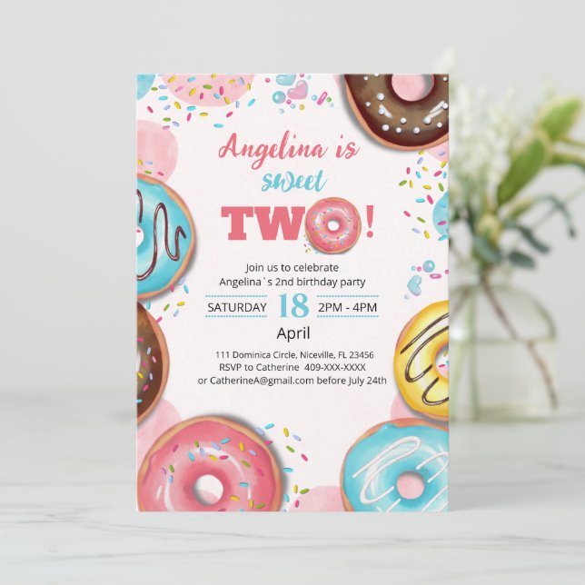 Invitación Yummy Donuts (Anverso de pie)