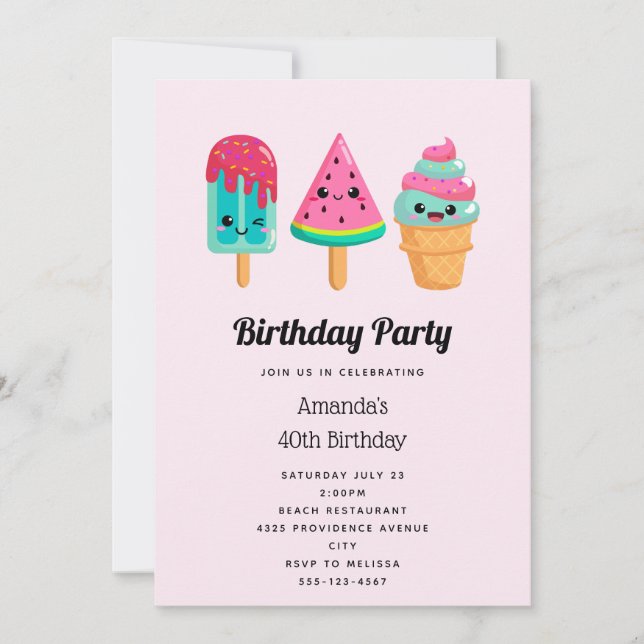 Invitación Yummy Ice Cream Triam Vibe de verano Cumpleaños (Anverso)