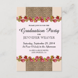 Invitación Yute rustico elegante, Rosas y diseño crema