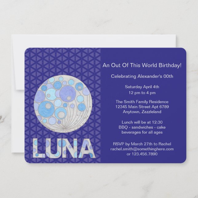 Invitación Z Luna friki azul y púrpura de la Luna Llena del (Anverso)